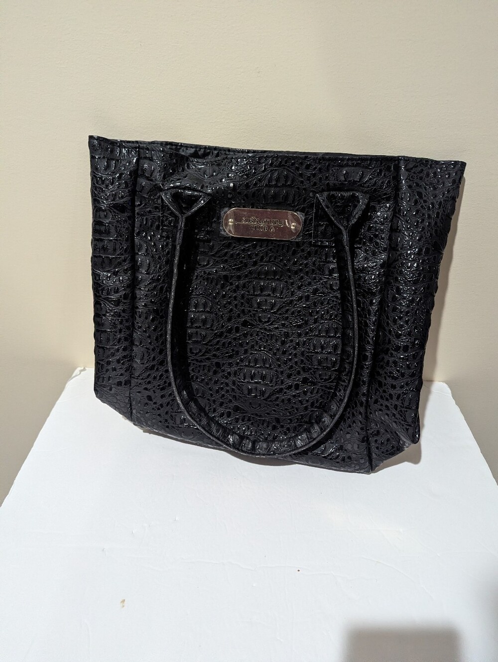 NEW Signature A Club Black Croc-Embossed Tote Bag